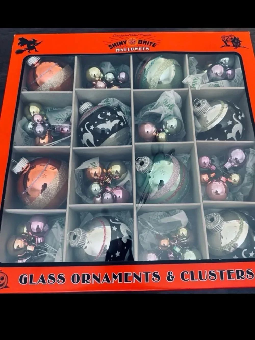 Christopher Radko Vintage Shiny Brite Halloween Fall Ornaments Clusters Set